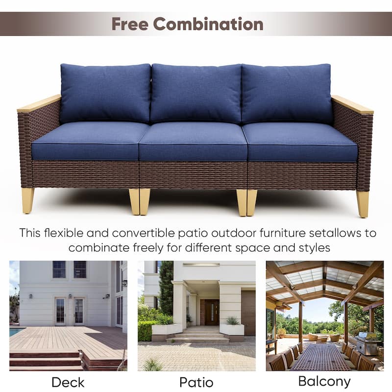 Gymojoy 3-Seat Sofa Wicker Rattan Sectional Sofa