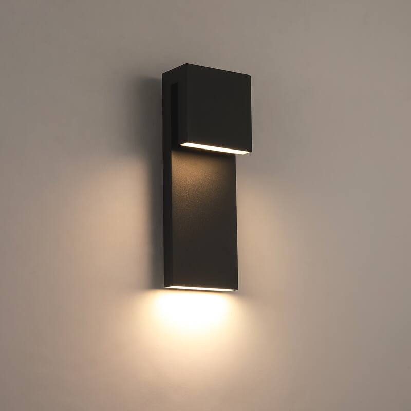 2-Light Modern Black Rectangle Metal Integrated LED Outdoor Wall lights for Front Porch - 5.5 in. W x 15 in. H x 3.3 in. D