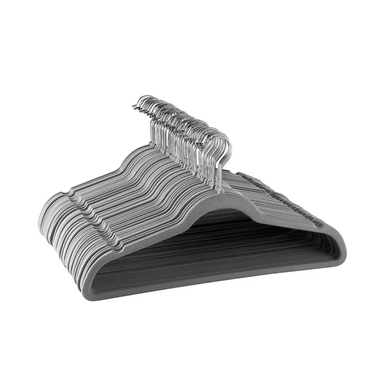 Elama Home 50Pc Velvet Slim Clothes Hangers w/ SS Swivel Hooks in Gray