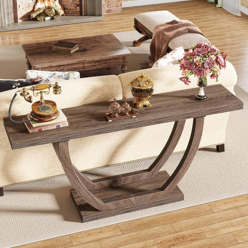 63" Farmhouse Console Table, Chocolate Brown