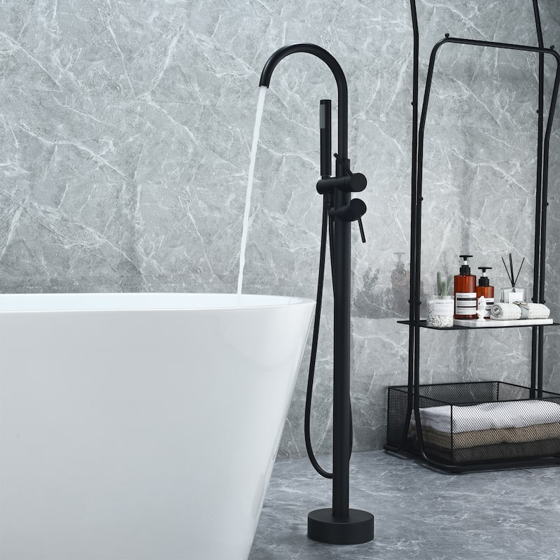 Altair Assens Double Lever Handle Freestanding Floor Mounted Tub Filler with Handshower - Matte Black
