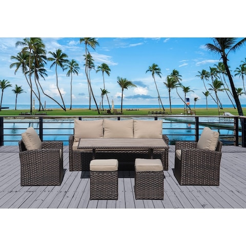 Outdoor 6-Piece Rattan Sofa Set, Garden Wicker Sectional Sofa Set