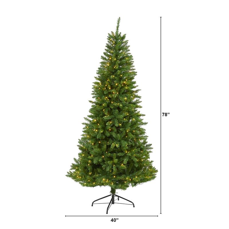 6.5’ Pre-Lit Green Valley Fir Artificial Christmas Tree, Warm Clear LED Lights - 6.5 Foot