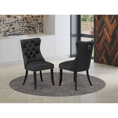 Parson Dining Chairs Set of 2 - Dark Gray Faux Leather Upholstered Accent Chairs