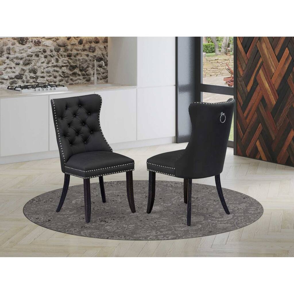 Parson Dining Chairs Set of 2 - Dark Gray Faux Leather Upholstered Accent Chairs