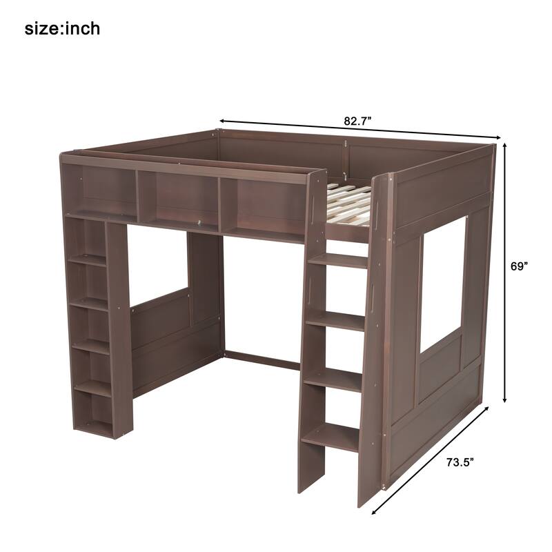 Queen Size Wooden Loft Bed with Storage Cabinets and Shelves by Harper&Bright Designs