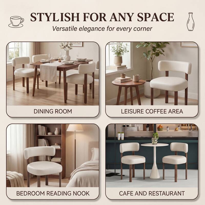 Modern Upholstered Dining Chairs with Solid Wood Legs Ergonomic Backrest - Set of 2