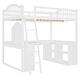 preview thumbnail 7 of 16, Full Size Loft Bed with U-Shaped Desk & Drawers, White Wooden Bedframe with Tri-fold Mirror & Storage Shelves for Student Dorms