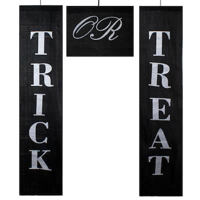 Set of 3 Black White Trick or Treat Outdoor Halloween Banners 19.25"