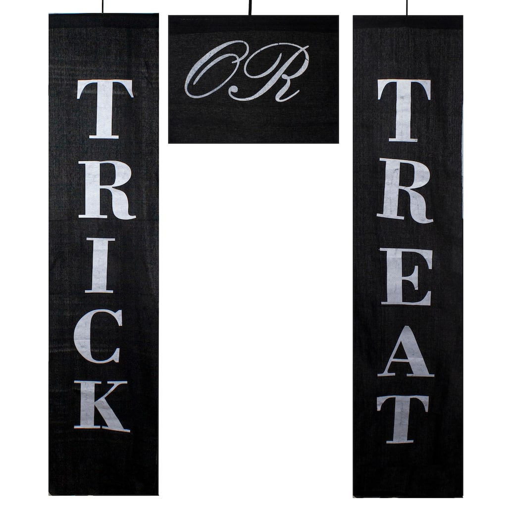 Set of 3 Black White Trick or Treat Outdoor Halloween Banners 19.25"