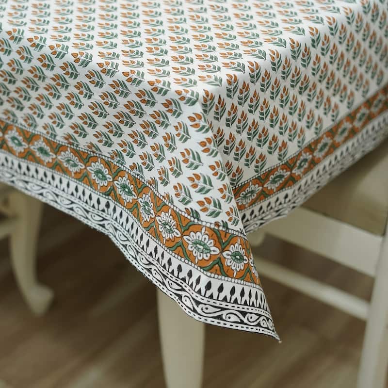 Fabdivine Handmade Block Print Cotton Table Cover Farmhouse Dining Kitchen Decor Gift