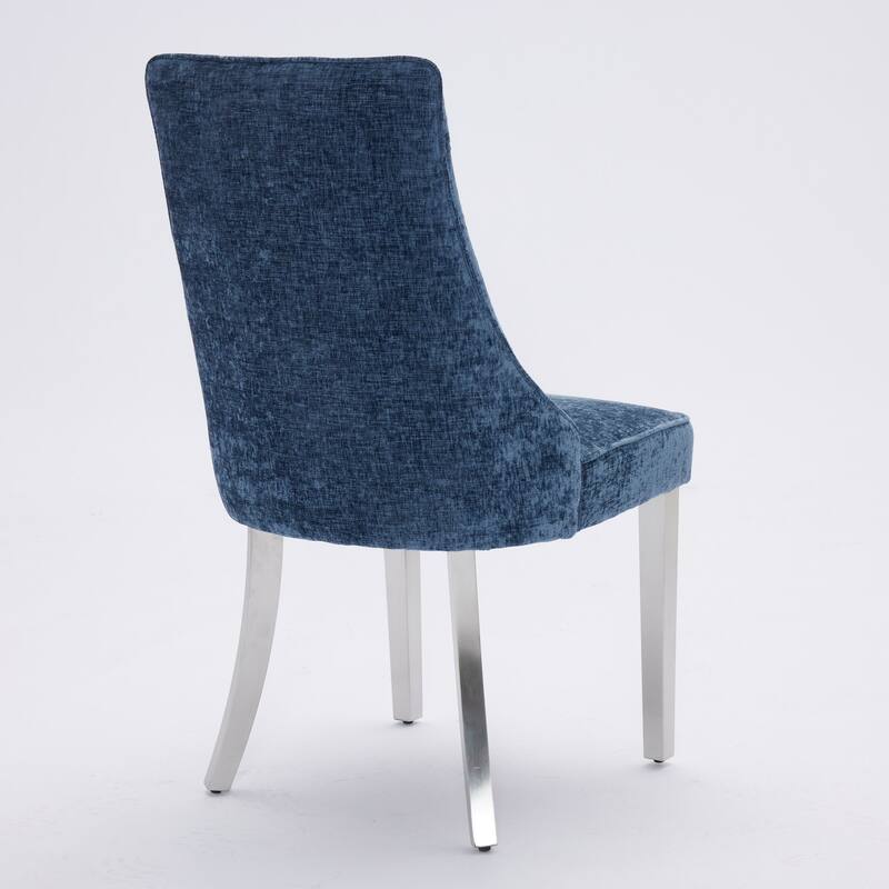 Chenille Fabric Dining Chairs, Tufted Upholstered Kitchen Chairs, High Back Dining Chairs with Stainless Steel Legs