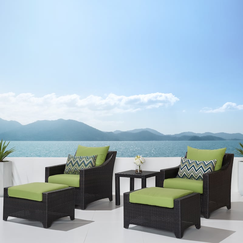 Deco 5 Piece Sunbrella Outdoor Patio Club Chair & Ottoman Set