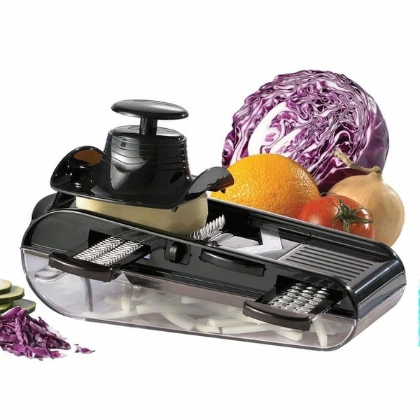 4- Blades Easy Mandoline Slicer With Container, Black - 6 in. x 12