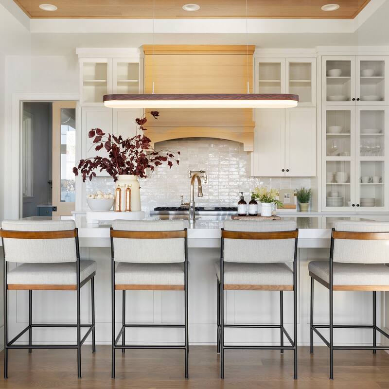 Modern Farmhouse Linear Wood LED Chandelier Kitchen Island Pendant Light - 38.58''