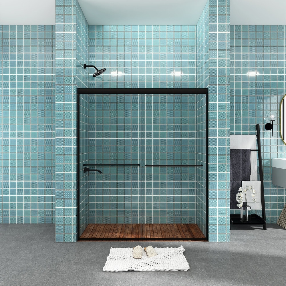 48/54/60 Inch Double Sliding Framed Shower Door with Clear Tempered Glass