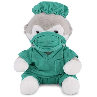 DolliBu Wolf Doctor Plush Toy with Cute Scrub Uniform and Cap Outfit ...