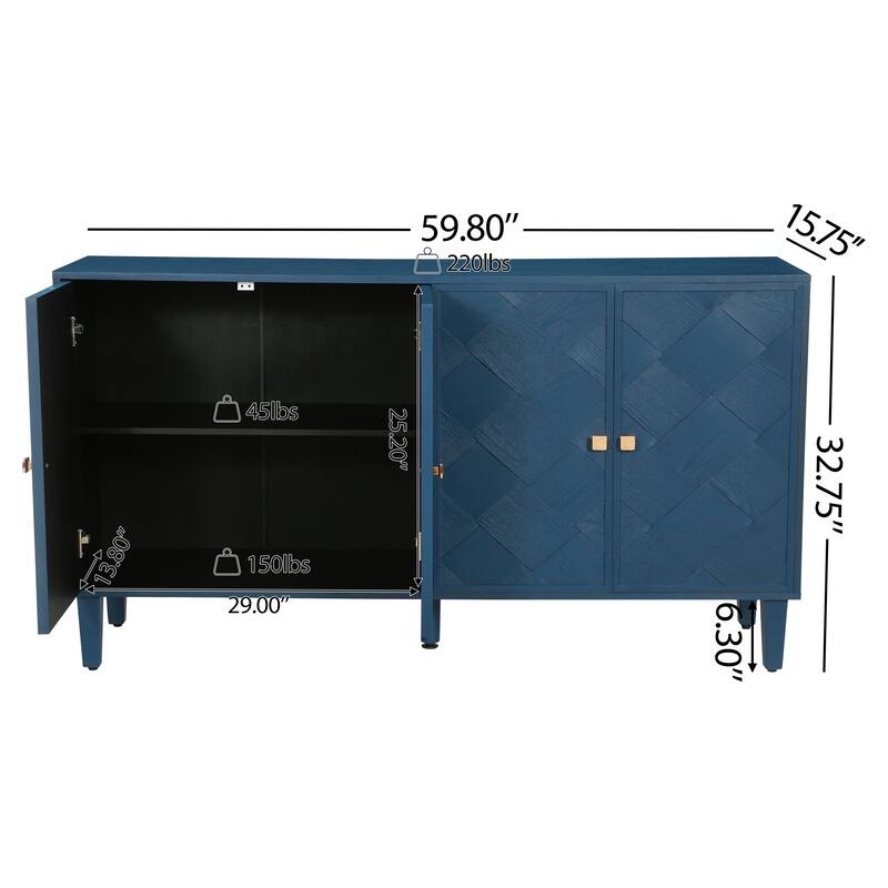 Christopher Knight Home - Elias 59.8" Sideboard with Solid Wood Legs and Ample Storage