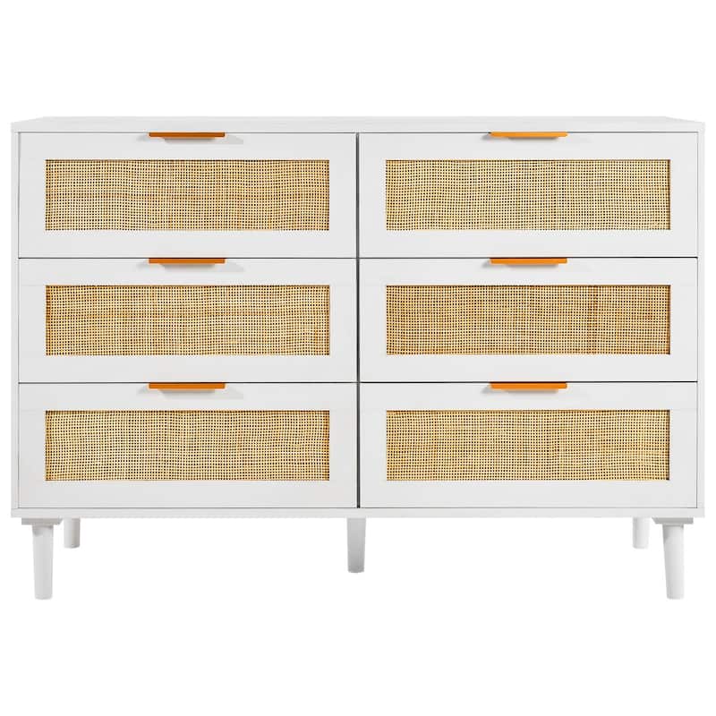 6 Drawer Rattan Dresser with sturdy Wooden Frame and Large Storage Space Suitable for Any Room