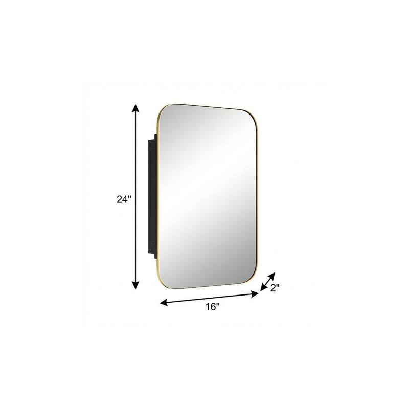 HomeRoots 24" Gold Metal Framed Bathroom Vanity Mirror With Cabinet - 16.00 in. x 24.00 in. x 2.00 in.