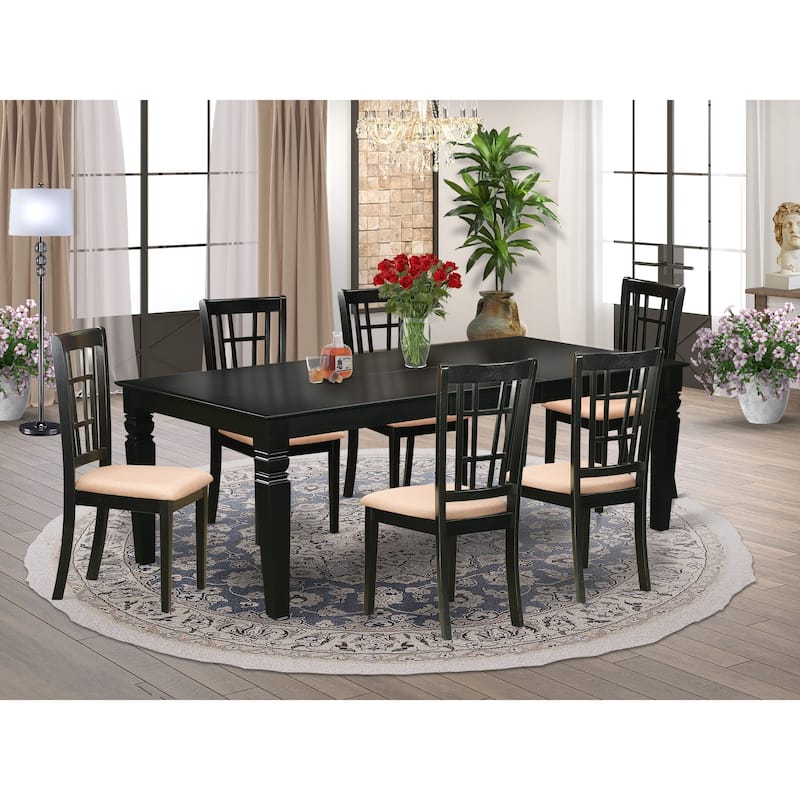 East West Furniture 7 Piece Kitchen Table Set- a Dining Table with Butterfly Leaf and 6 Dining Chairs (Seat Type Options) - LGNI7-BLK-C
