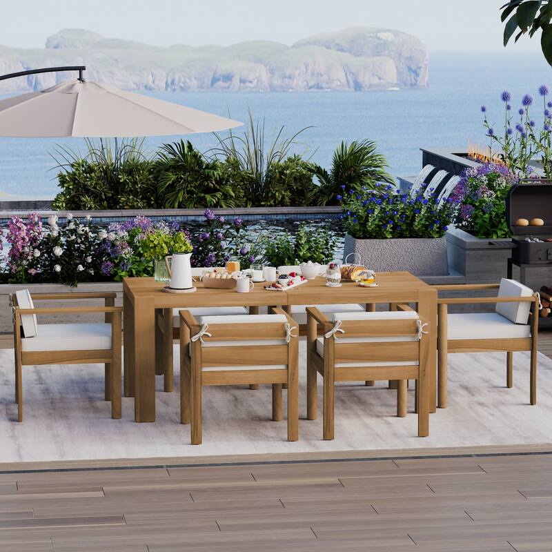 7-Piece Outdoor Furniture Set, Patio Table and Chairs Set with Removable Cushions, Rectangle Table and 6 Chairs