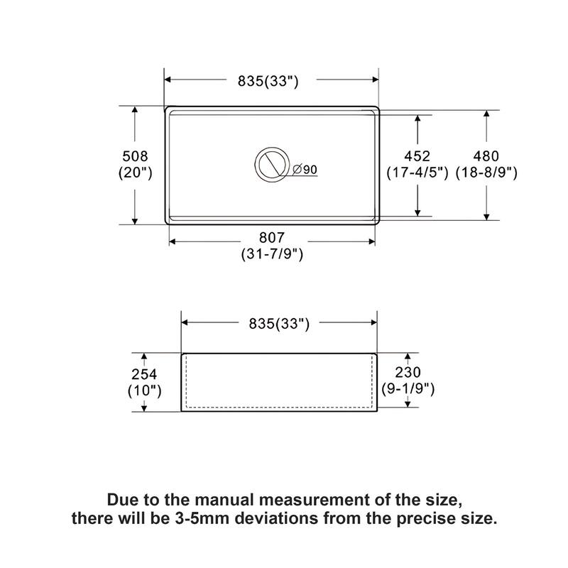 33 Inch Farmhouse Single Bowl Ceramic Kitchen Sink in White - 33'' x 20'' x 10''