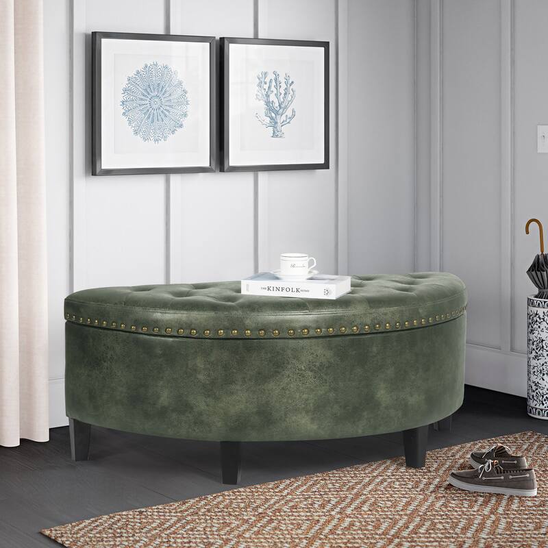 Adeco Half Moon Storage Ottoman Semi Circle Bench