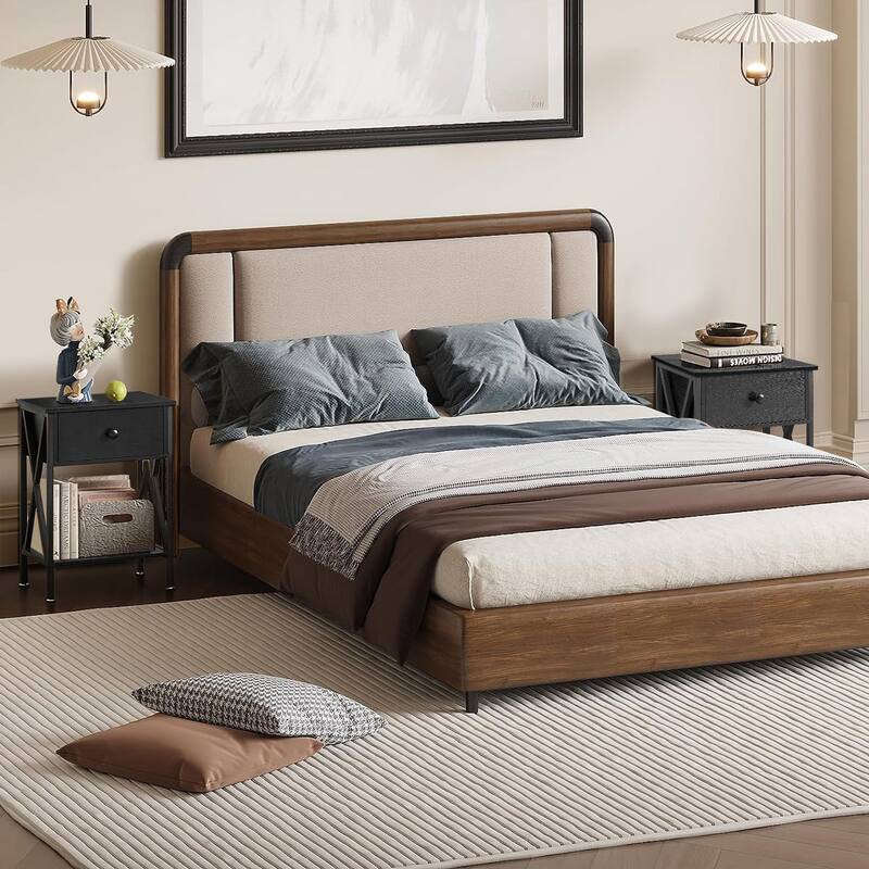 VECELO 3-piece Coffee Table Set with Shelf, Coffee Table with Set of 2 Nightstands