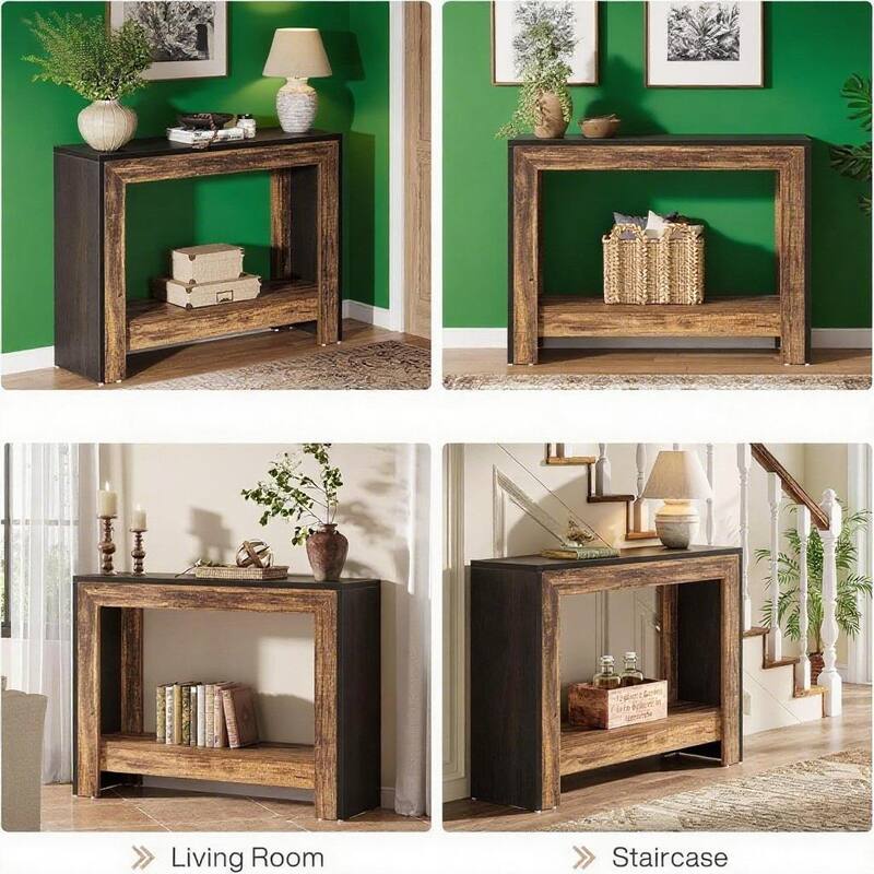 Brown-Natural Particleboard Farmhouse Console Table with Open Shelf - 41.34” L x 11.81 W x 31.5 H