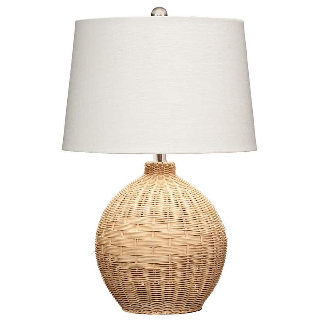 Cape 22 Inch Contemporary Rattan Table Lamp, Hand Woven, Linen Shade, Brown