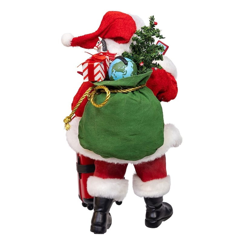 Kurt Adler 10.5-Inch Fabriche Santa with Red Luggage, 2-Piece Set