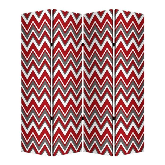 3 Panel Foldable Canvas Screen with Chevron Print, Red and White - 6 x 12