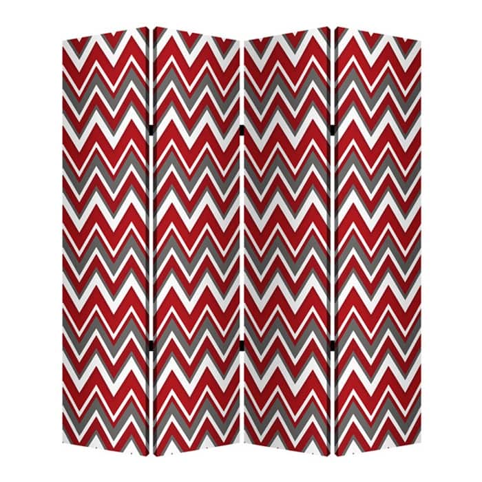 3 Panel Foldable Canvas Screen with Chevron Print, Red and White - 6 x 12