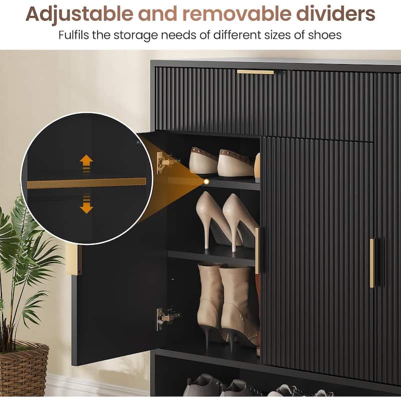Shoe Storage Cabinet Shoe Organizer 3 Adjustable Shelves Metal Legs