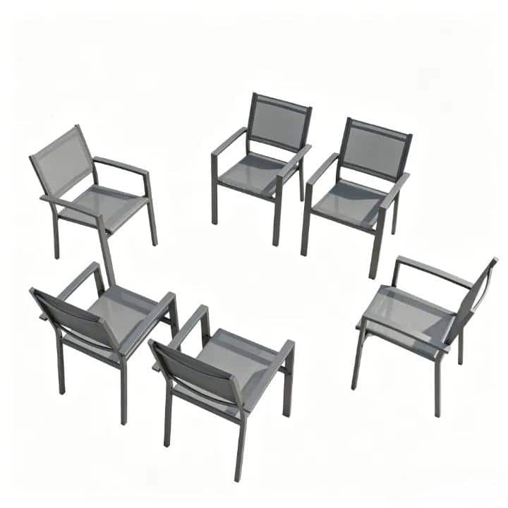 All-Weather Metal Patio Dining Chair Gray Textilene 23.8"W
