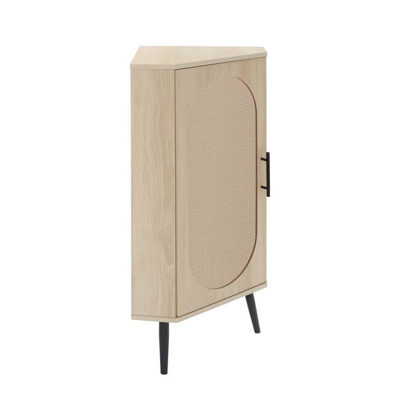 Corner cabinet, Rattan door,Freestanding Corner Tables For Small Spaces, Corner Shelf Stand For Living Room, Kitchen, Bedroom