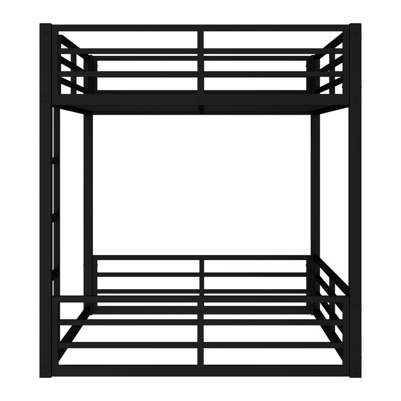 Metal Bunk Bed, Full over Full Floor Bunk Bed Frame,Heavy-Duty Bunk Bed for Kids, Teens, Adults, Noise-reduced Design, Black