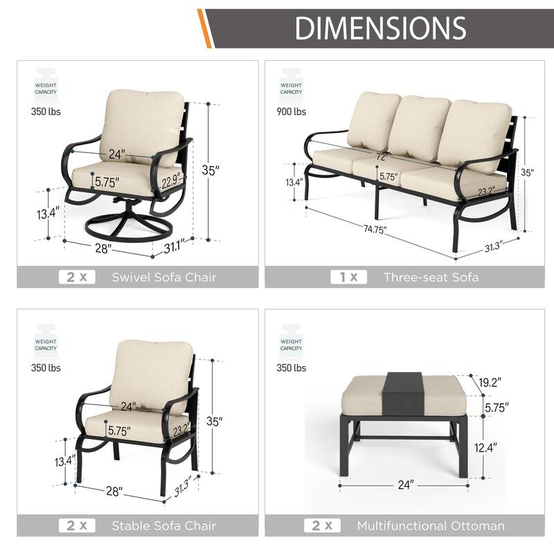 MAISON ARTS 5/7/9-Seat Patio Conversation Set, Outdoor Sofa Set with Single Sofa Chairs, 3-Seater Sofa, Ottoman and Coffee Table
