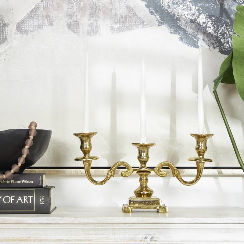 Aluminum Metal Scrolled Candelabra - Gold or Silver - Roche River Decor