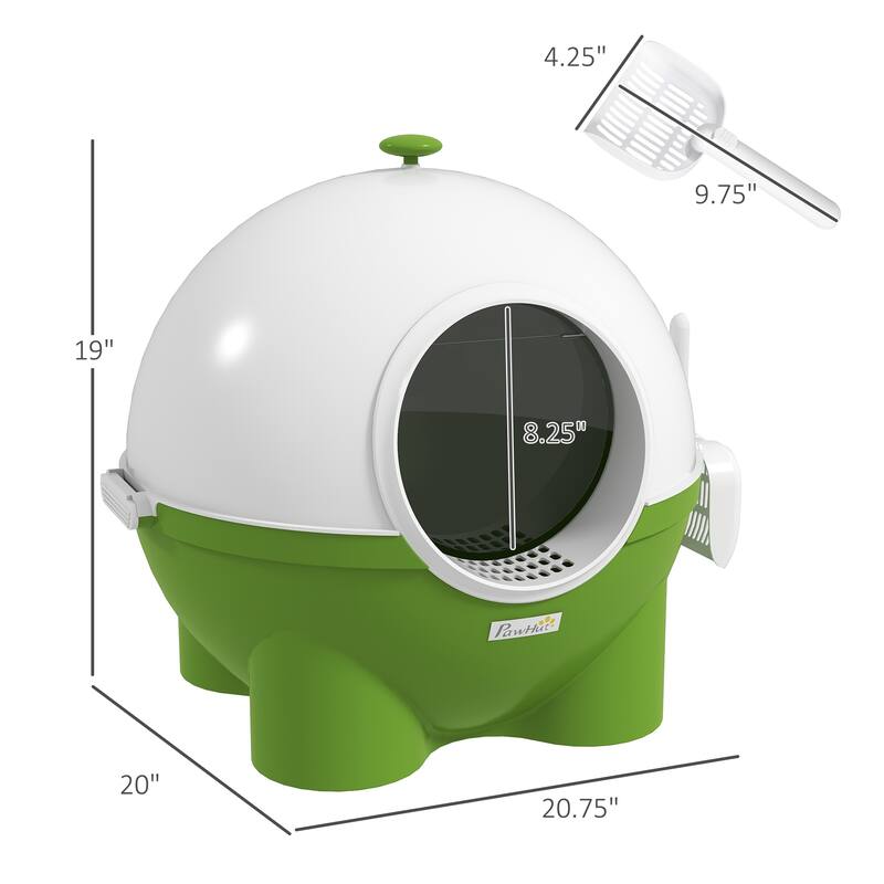 PawHut Hooded Cat Litter Box, Large Kitty Litter Pan with Lid, Scoop, Leaking Sand Pedal, Top Handle, Dark Green