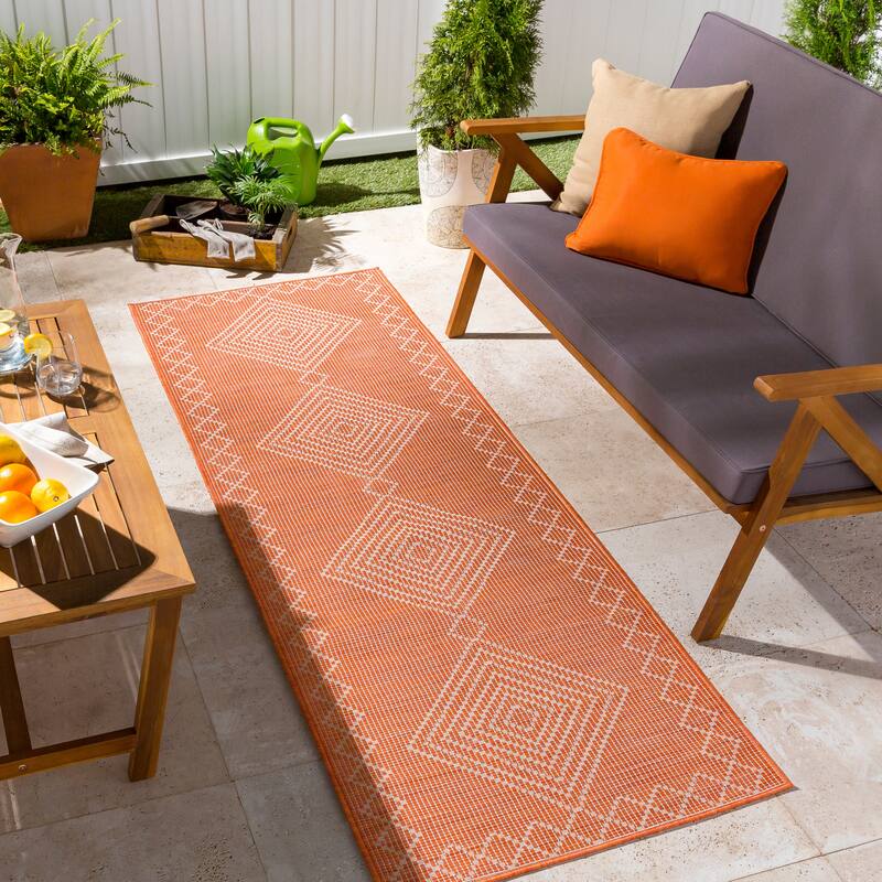 Artistic Weavers Benli Moroccan Tribal Outdoor Area Rug - 2'6" x 7'3" Runner - Orange