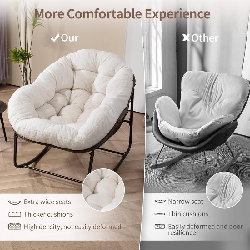 Outdoor rattan rocking chair, padded penguin rocking chair,lounge chair Outdoor for Front Porch,Living Room,Patio,Garden