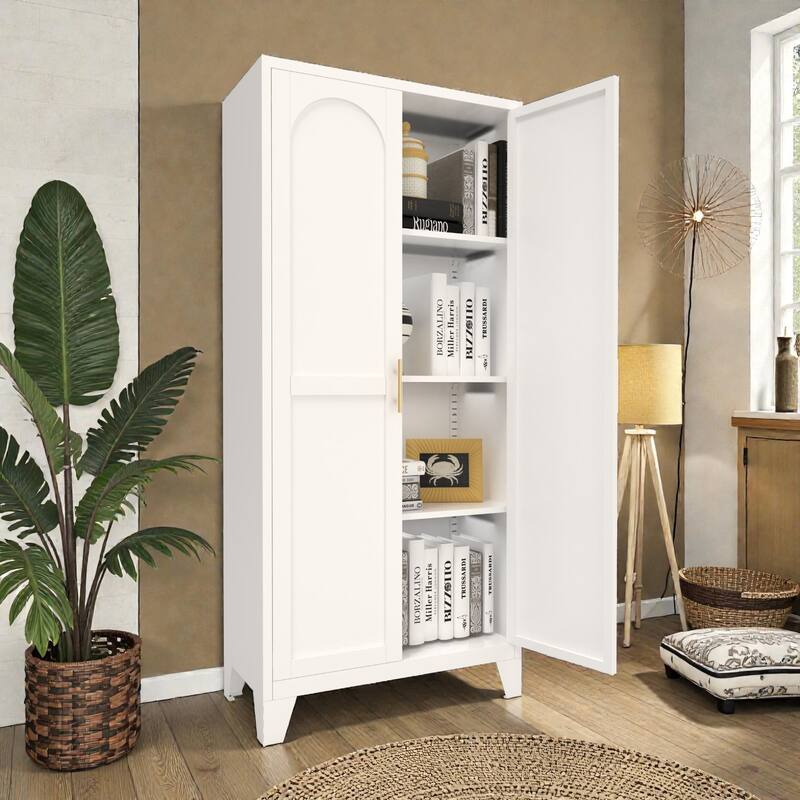 61'' Metal Storage Cabinet with Shapely Doors, Adjustable Shelves, Tall Steel Organizer for Bedroom, Living Room or Office