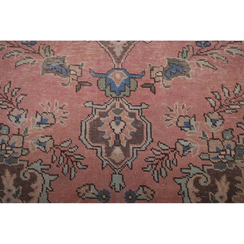 Pink Tabriz Vintage Persian Area Rug Hand-Knotted Wool Carpet - 6'8" x 9'9"