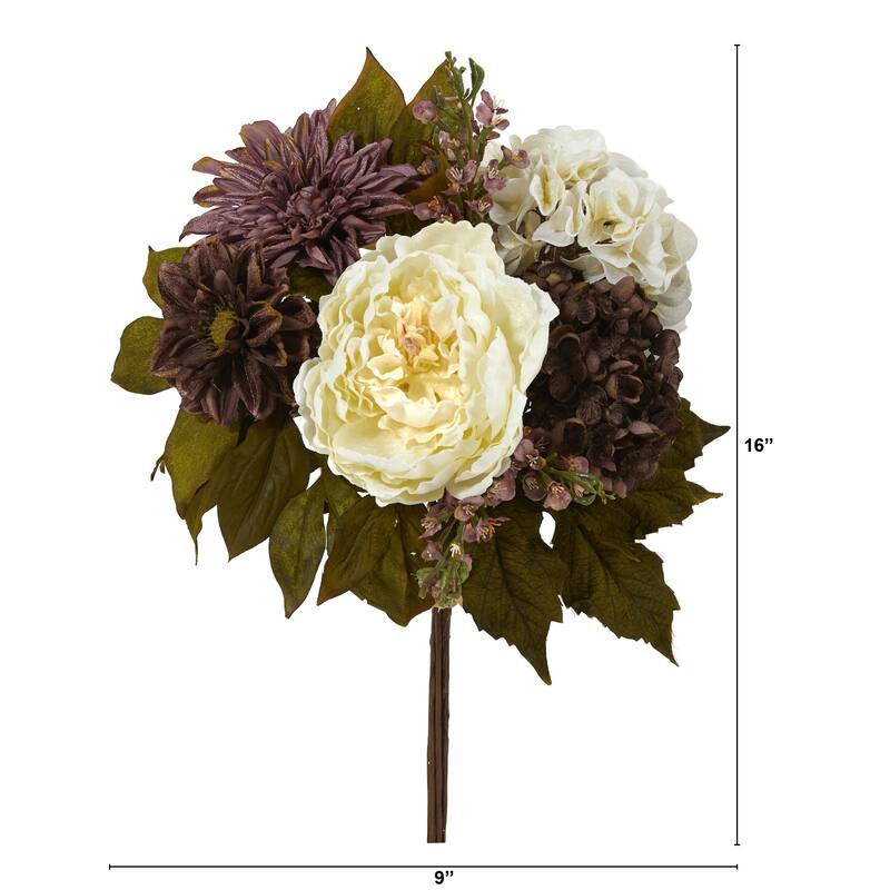 16" Peony, Hydrangea and Dahlia Artificial Flower Bouquet (Set of 2)