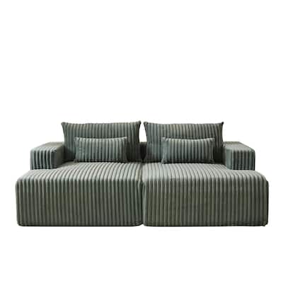87'' Lounge Chaise Sleeper Sofa - Soft Corduroy Couch with Ottoman Bench and Pillow Support