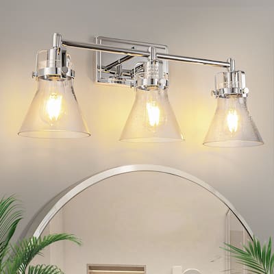 YANSUN 3-Light Vanity Light with Glass Shade Chrome Finish,E26 Modern Bathroom Fixture