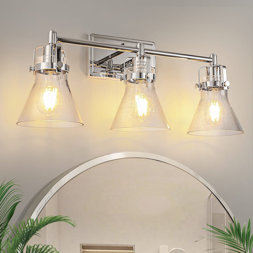 YANSUN 3-Light Vanity Light with Glass Shade Chrome Finish,E26 Modern Bathroom Fixture