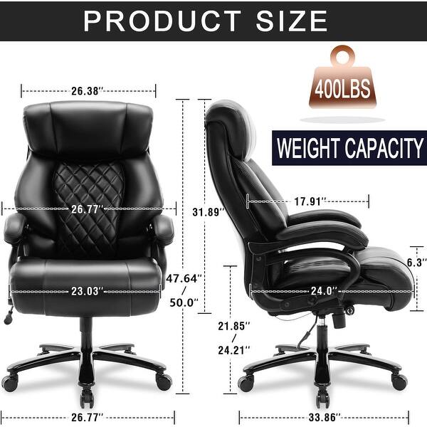 Solid Base Computer Chair Tall Big Office Chair with Adjustable Lumbar Support and Heavy Duty ...